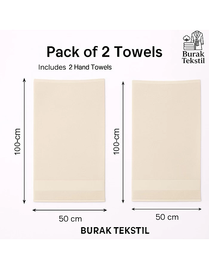 Burak Tekstil 2-Pieces Towel, 100% Cotton, Hand Towel 100 * 50 cm (Off-White, Hand Towel (100 * 50 cm))