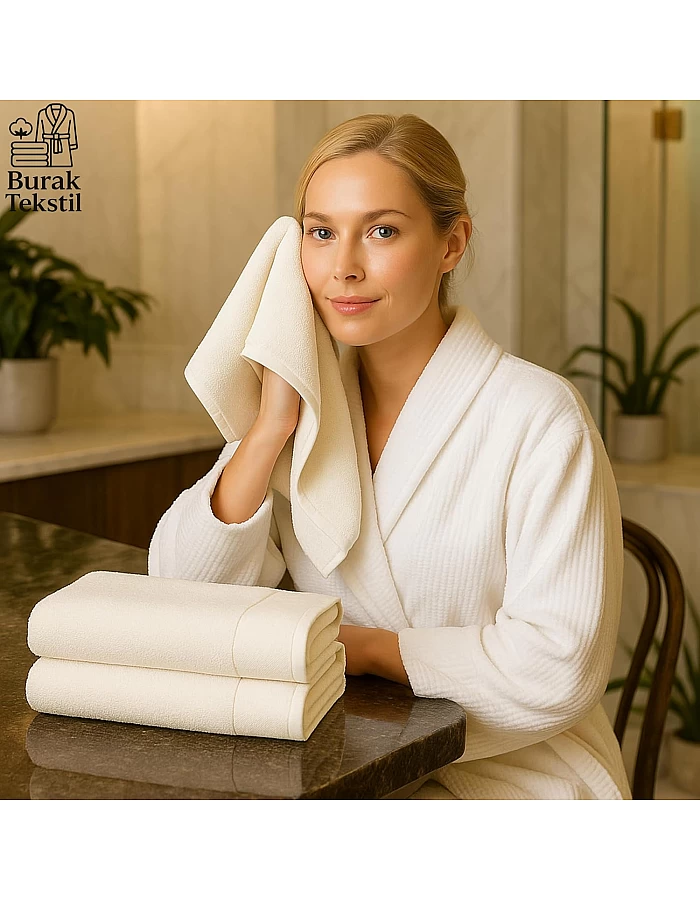 Burak Tekstil 2-Pieces Towel, 100% Cotton, Hand Towel 100 * 50 cm (Off-White, Hand Towel (100 * 50 cm))