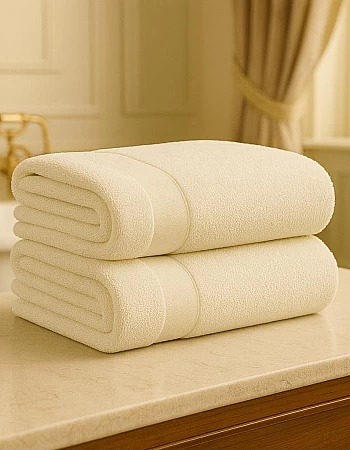 Burak Tekstil 2-Pieces Towel, 100% Cotton, Hand Towel 100 * 50 cm (Off-White, Hand Towel (100 * 50 cm))