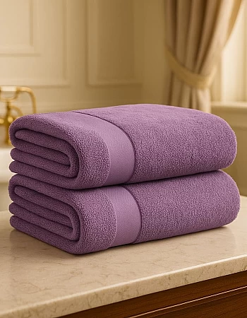 Burak Tekstil 2-Pieces Towel, 100% Cotton, Hand Towel 100 * 50 cm (Purple, Hand Towel (100 * 50 cm))