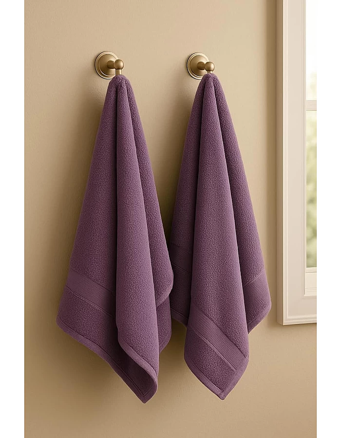 Burak Tekstil 2-Pieces Towel, 100% Cotton, Hand Towel 100 * 50 cm (Purple, Hand Towel (100 * 50 cm))
