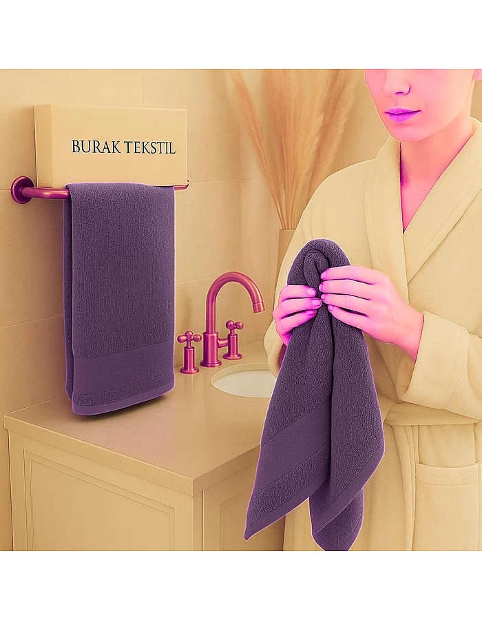 Burak Tekstil 2-Pieces Towel, 100% Cotton, Hand Towel 100 * 50 cm (Purple, Hand Towel (100 * 50 cm))