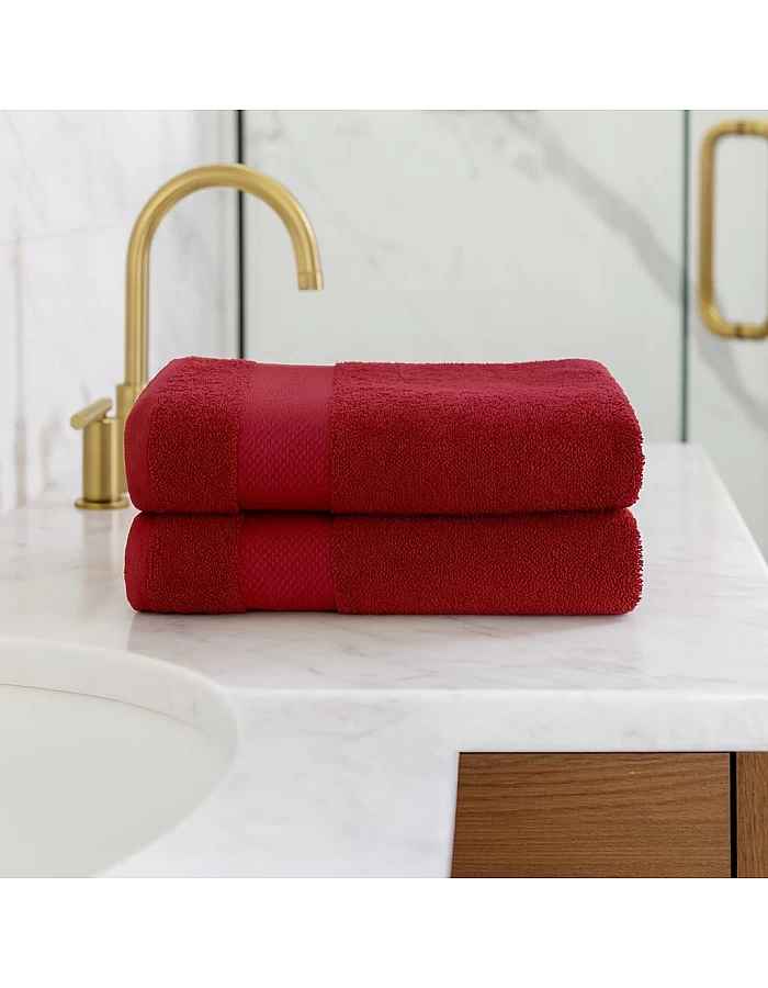 Burak Tekstil 2-Pieces Towels, 100% Cotton, Hand Towel 100 * 50 cm (Barn Red, Hand Towel (100 * 50 cm))