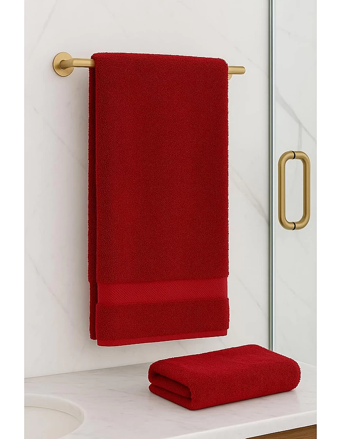 Burak Tekstil 2-Pieces Towels, 100% Cotton, Hand Towel 100 * 50 cm (Barn Red, Hand Towel (100 * 50 cm))