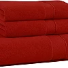 Burak Tekstil 3 Piece Egyptian Cotton Bath Towels Set with Jacquard Leaf Border - 1 Large Hand Towel 100x50 cm and 2 Face Towels 30x30 cm - Highly Absorbent (Red, 1 Hand Towel + 2 Face Towels)