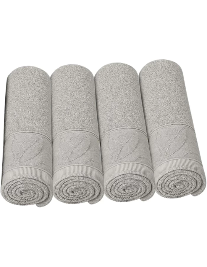 Burak Tekstil Cotton Bath Towels Set with Jacquard Leaf Border, Soft Absorbent Fade Resistant, for Bathroom Gym Hotel Spa, 4 Pack (White, 4 Face Towels (30x30 cm))