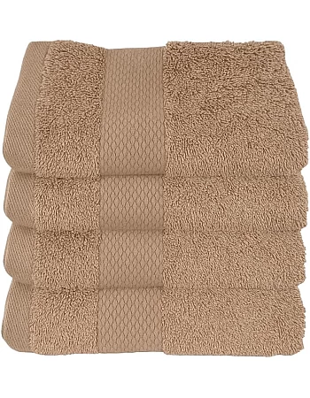 Burak Tekstil Cotton Towel Set, 4 Pieces of Face Towel 30 x 30 cm, Ultra Soft, Highly Absorbent (Beige, 4 Face Towels (30 x 30))