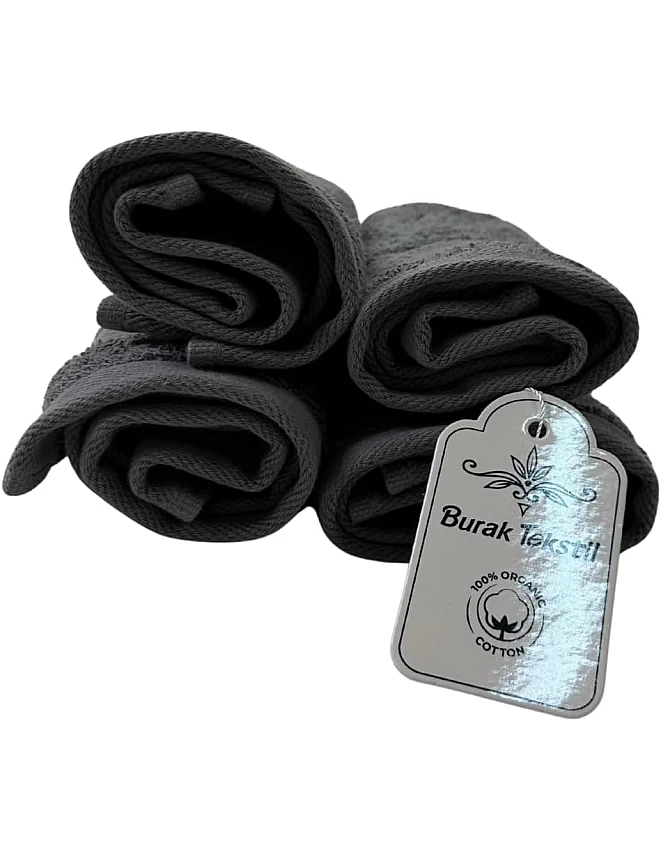 Burak Tekstil Cotton Towel Set, 4 Pieces of Face Towel 30 x 30 cm, Ultra Soft, Highly Absorbent (Gray, 4 Face Towels (30 x 30))