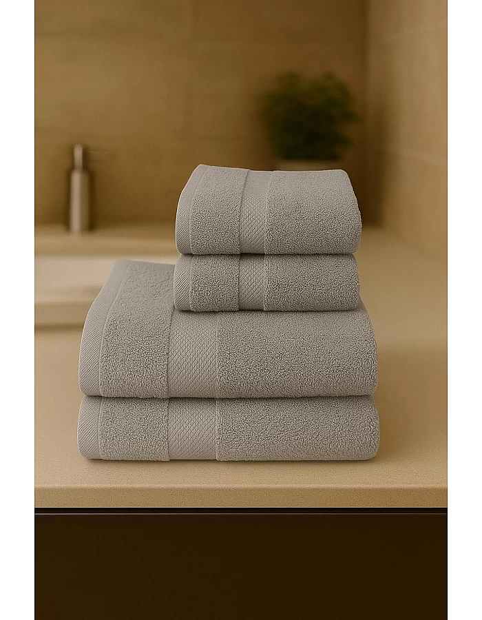 Burak Tekstil Cotton Towel Set, 4 Pieces of Face Towel 30 x 30 cm, Ultra Soft, Highly Absorbent (Gray, 4 Face Towels (30 x 30))
