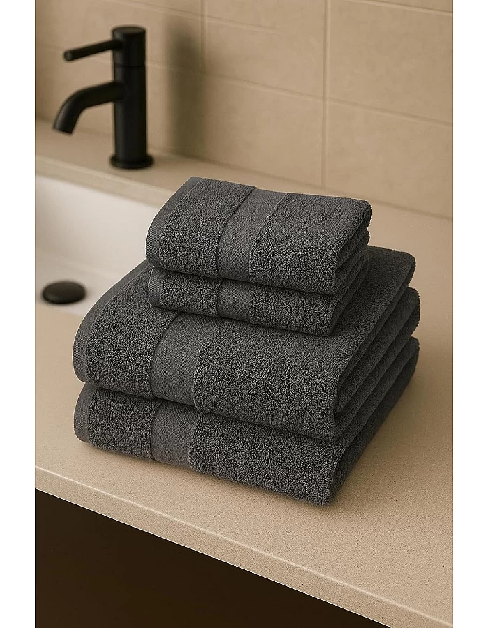 Burak Tekstil Cotton Towel Set, 4 Pieces of Face Towel 30 x 30 cm, Ultra Soft, Highly Absorbent (Gray, 4 Face Towels (30 x 30))