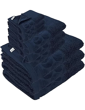 Burak Tekstil Egyptian Cotton Towel Set, 6-Piece, 2 Bath Towels, 2 Hand Towels, 2 Face Towels, Ultra Soft, Highly Absorbent (Navy Blue)
