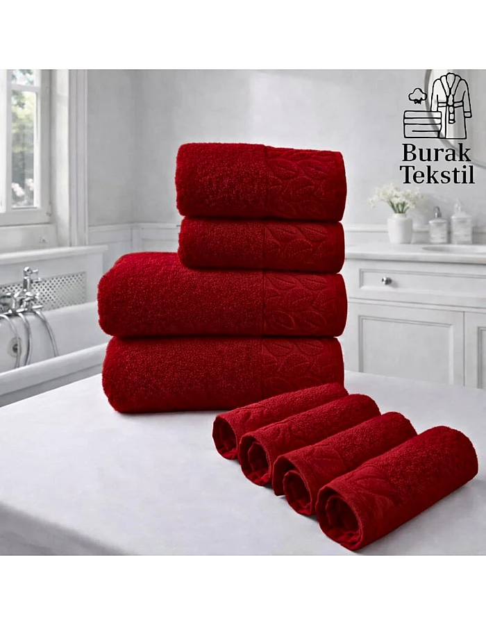 Burak Tekstil Egyptian Cotton Towel Set, 8-Piece, 2 Bath, 2 Hand, 4 Face Towels, Ultra Soft, Highly Absorbent (Barn Red)