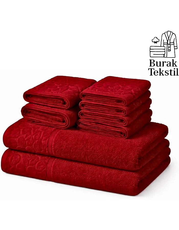 Burak Tekstil Egyptian Cotton Towel Set, 8-Piece, 2 Bath, 2 Hand, 4 Face Towels, Ultra Soft, Highly Absorbent (Barn Red)