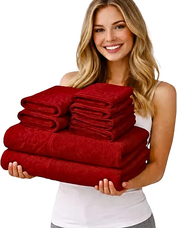 Burak Tekstil Egyptian Cotton Towel Set, 8-Piece, 2 Bath, 2 Hand, 4 Face Towels, Ultra Soft, Highly Absorbent (Barn Red)