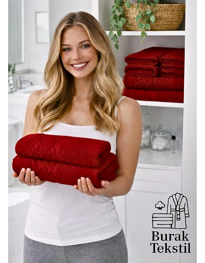 Burak Tekstil Egyptian Cotton Towel Set, 8-Piece, 2 Bath, 2 Hand, 4 Face Towels, Ultra Soft, Highly Absorbent (Barn Red)