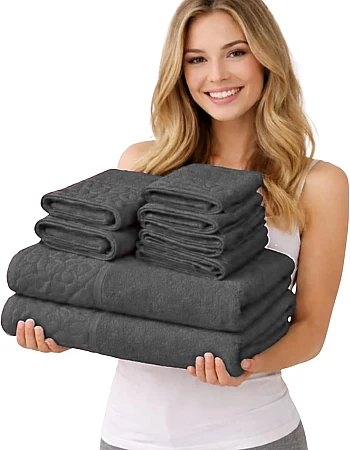 Burak Tekstil Egyptian Cotton Towel Set, 8-Piece, 2 Bath, 2 Hand, 4 Face, Ultra Soft, Highly Absorbent (Gray)
