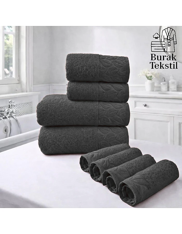 Burak Tekstil Egyptian Cotton Towel Set, 8-Piece, 2 Bath, 2 Hand, 4 Face, Ultra Soft, Highly Absorbent (Gray)