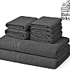 Burak Tekstil Egyptian Cotton Towel Set, 8-Piece, 2 Bath, 2 Hand, 4 Face, Ultra Soft, Highly Absorbent (Gray)