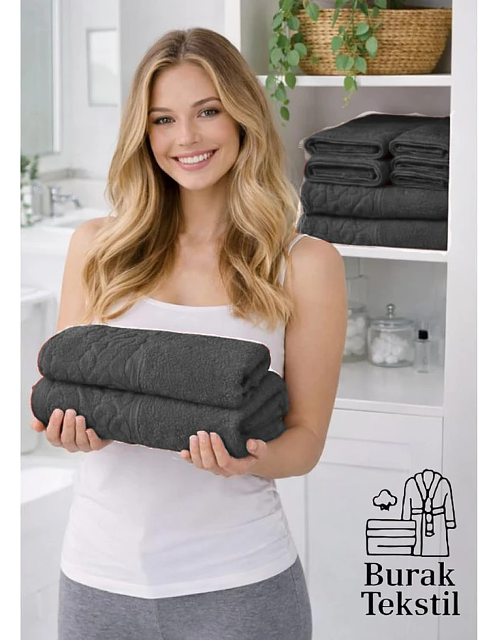 Burak Tekstil Egyptian Cotton Towel Set, 8-Piece, 2 Bath, 2 Hand, 4 Face, Ultra Soft, Highly Absorbent (Gray)