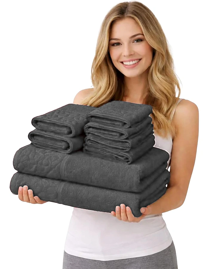 Burak Tekstil Egyptian Cotton Towel Set, 8-Piece, 2 Bath, 2 Hand, 4 Face, Ultra Soft, Highly Absorbent (Gray)
