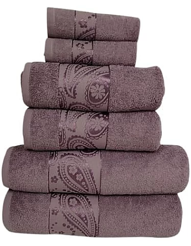 Burak Tekstil Soft Linen Luxury 6 Piece Towel Set, 2 Bath Towels 2 Hand Towels 2 Washcloths, 100% Cotton Towels for Bathroom, Towel Sets (6, Muave Model 2)