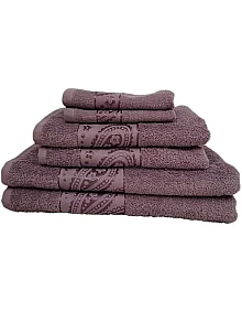 Burak Tekstil Soft Linen Luxury 6 Piece Towel Set, 2 Bath Towels 2 Hand Towels 2 Washcloths, 100% Cotton Towels for Bathroom, Towel Sets (6, Muave Model 2)