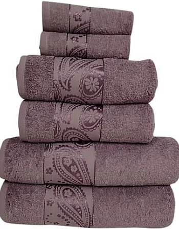 Burak Tekstil Soft Linen Luxury 6 Piece Towel Set, 2 Bath Towels 2 Hand Towels 2 Washcloths, 100% Cotton Towels for Bathroom, Towel Sets (6, Muave Model 2)