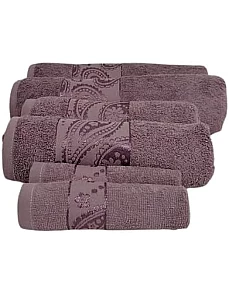 Burak Tekstil Soft Linen Luxury 6 Piece Towel Set, 2 Bath Towels 2 Hand Towels 2 Washcloths, 100% Cotton Towels for Bathroom, Towel Sets (6, Muave Model 2)