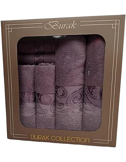 Burak Tekstil Soft Linen Luxury 6 Piece Towel Set, 2 Bath Towels 2 Hand Towels 2 Washcloths, 100% Cotton Towels for Bathroom, Towel Sets (6, Muave Model 2)