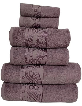 Burak Tekstil Soft Linen Luxury 6 Piece Towel Set, 2 Bath Towels 2 Hand Towels 2 Washcloths, 100% Cotton Towels for Bathroom, Towel Sets (6, Muave Model 2)