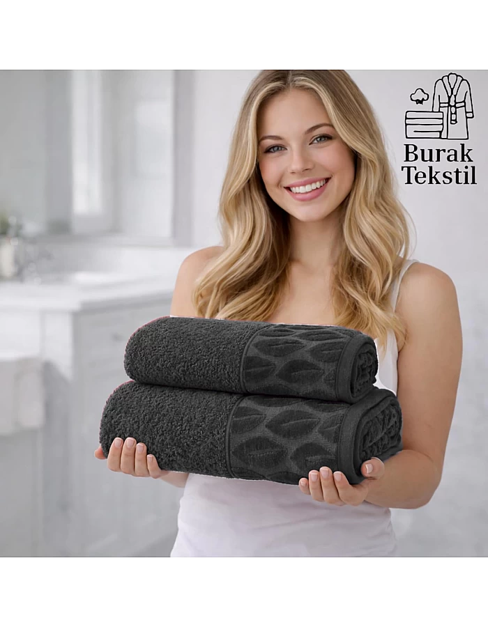 Burak Tekstil Supreme Egyptian Cotton Bath Towel Set – 2 Piece Set of 2 Large Bath Towels (140 X 70 cm), Ultra Soft, Highly Absorbent, Made in Egypt (Gray)