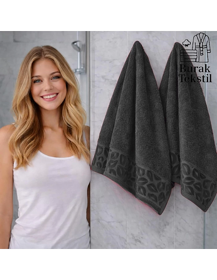 Burak Tekstil Supreme Egyptian Cotton Bath Towel Set – 2 Piece Set of 2 Large Bath Towels (140 X 70 cm), Ultra Soft, Highly Absorbent, Made in Egypt (Gray)