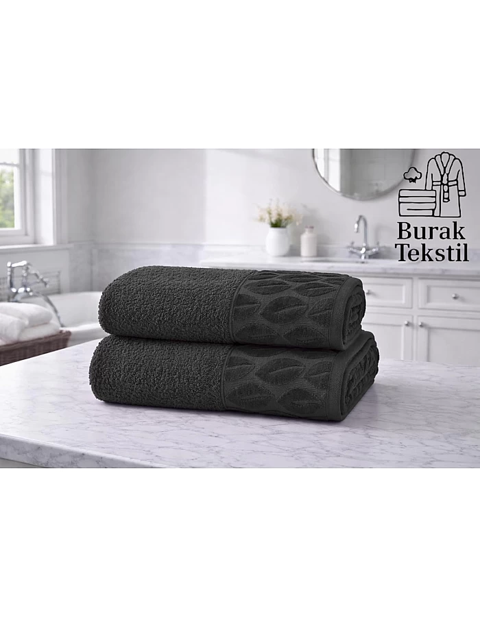 Burak Tekstil Supreme Egyptian Cotton Bath Towel Set – 2 Piece Set of 2 Large Bath Towels (140 X 70 cm), Ultra Soft, Highly Absorbent, Made in Egypt (Gray)