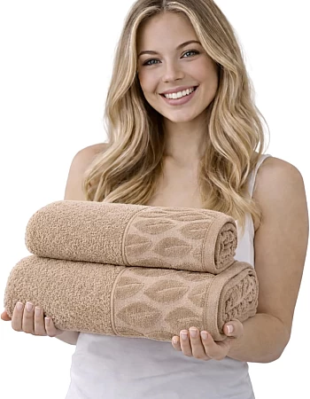 Burak Tekstil Supreme Egyptian Cotton Bath Towel Set – 2 Piece Set of 2 Large Bath Towels (140 X 70 cm), Ultra Soft, Highly Absorbent, Made in Egypt (Beige)