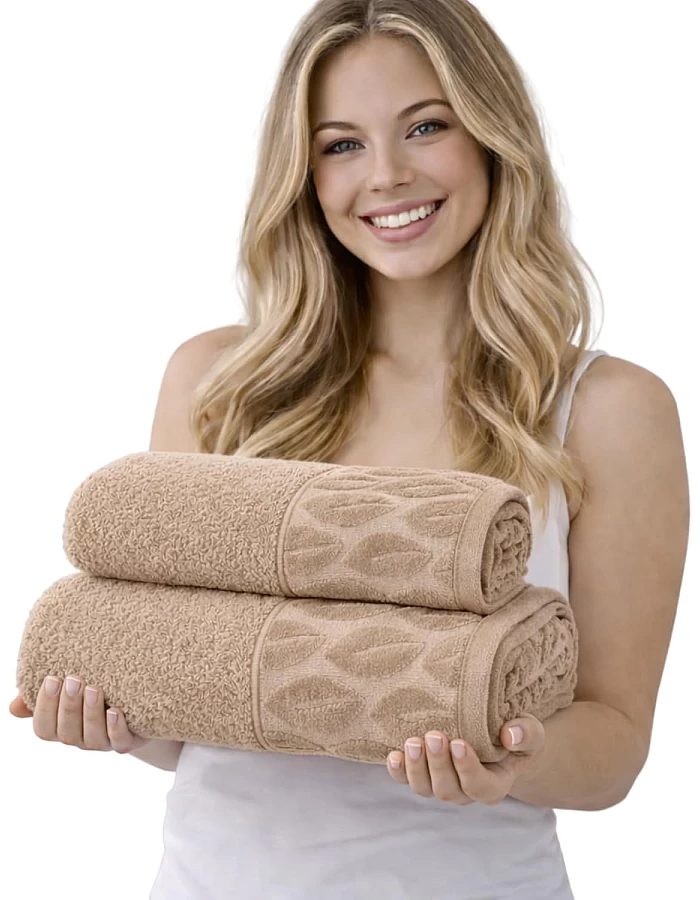 Burak Tekstil Supreme Egyptian Cotton Bath Towel Set – 2 Piece Set of 2 Large Bath Towels (140 X 70 cm), Ultra Soft, Highly Absorbent, Made in Egypt (Beige)