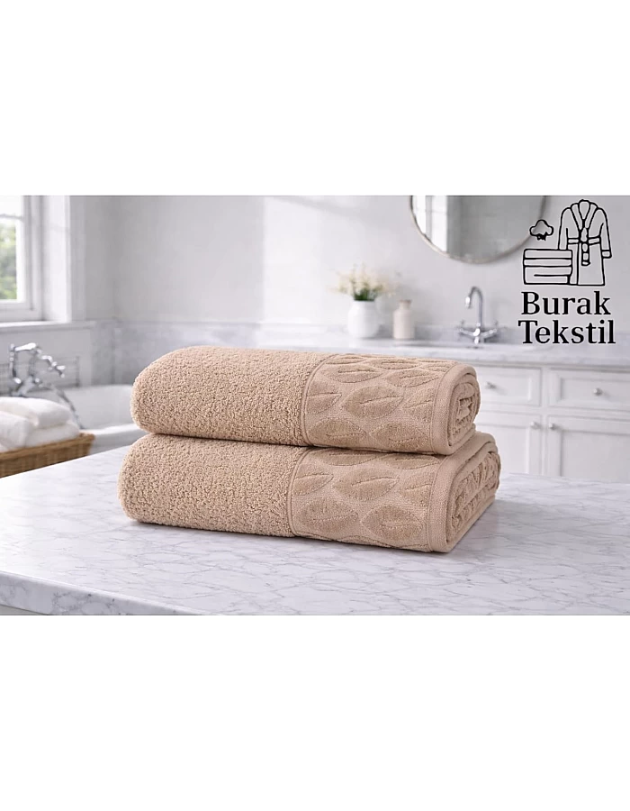 Burak Tekstil Supreme Egyptian Cotton Bath Towel Set – 2 Piece Set of 2 Large Bath Towels (140 X 70 cm), Ultra Soft, Highly Absorbent, Made in Egypt (Beige)