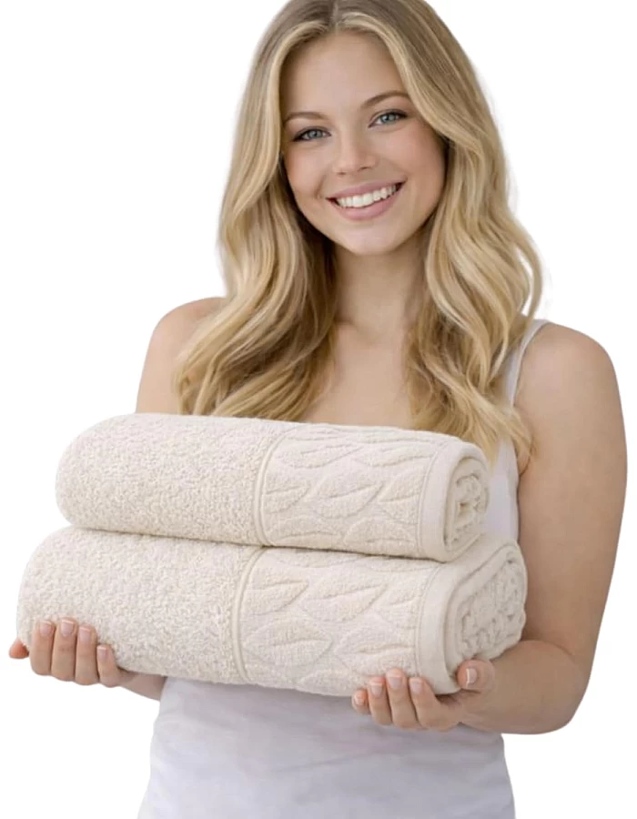 Burak Tekstil Supreme Egyptian Cotton Bath Towel Set – 2 Piece Set of 2 Large Bath Towels (140 X 70 cm), Ultra Soft, Highly Absorbent, Made in Egypt (Beige)