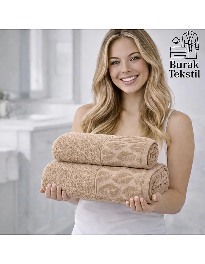 Burak Tekstil Supreme Egyptian Cotton Bath Towel Set – 2 Piece Set of 2 Large Bath Towels (140 X 70 cm), Ultra Soft, Highly Absorbent, Made in Egypt (Beige)