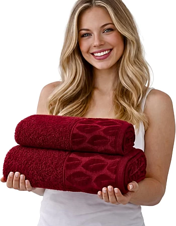 Burak Tekstil Supreme Egyptian Cotton Bath Towel Set – 2 Piece Set of 2 Large Bath Towels (140 X 70 cm), Ultra Soft, Highly Absorbent, Made in Egypt (Barn Red)