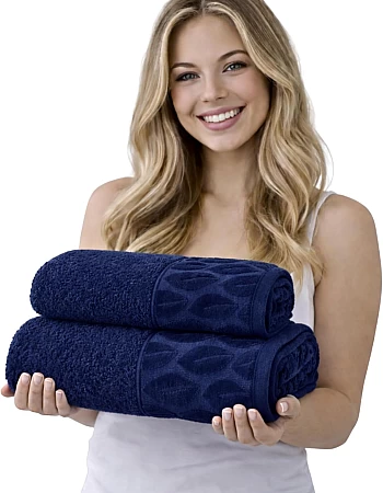Burak Tekstil Supreme Egyptian Cotton Bath Towel Set – 2 Piece Set of 2 Large Bath Towels (140 X 70 cm), Ultra Soft, Highly Absorbent, Made in Egypt (Navy Blue)