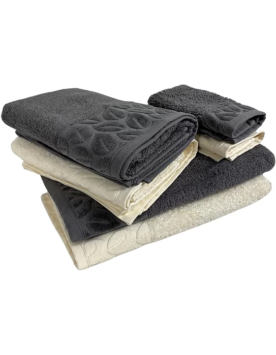 Cotton Towel Set 6-Piece, 2 Bath Towels 170x40 cm, 2 Hand Towels 100x50 cm, 2 Face Towels 30x30 cm, comfortable and highly abosrbent (Off White - Gray)