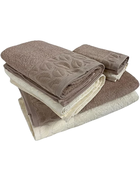 Cotton Towel Set 6-Piece, 2 Bath Towels 170x40 cm, 2 Hand Towels 100x50 cm, 2 Face Towels 30x30 cm, comfortable and highly abosrbent (Off White - Gray)