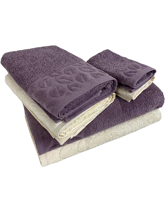 Cotton Towel Set 6-Piece, 2 Bath Towels 170x40 cm, 2 Hand Towels 100x50 cm, 2 Face Towels 30x30 cm, comfortable and highly abosrbent (Off White - Gray)