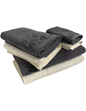 Cotton Towel Set 6-Piece, 2 Bath Towels 170x40 cm, 2 Hand Towels 100x50 cm, 2 Face Towels 30x30 cm, comfortable and highly abosrbent (Off White - Gray)