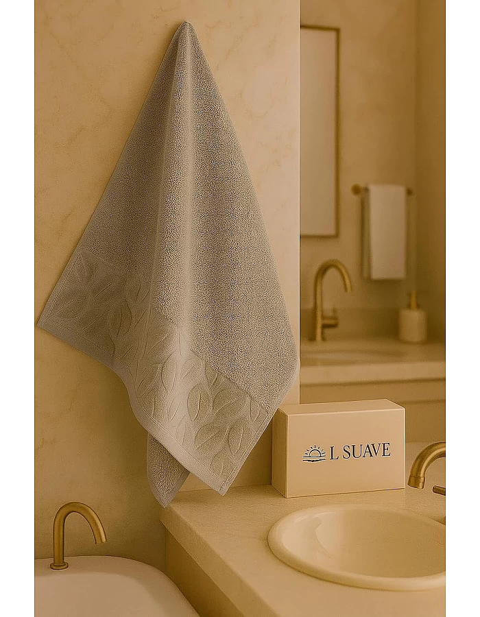 Egyptian Cotton Hand Towel from Sol Suave, 100% Cotton, Multiple Sizes and Colours, Set of 1, with leaf jacquard border (Silver, Hand Towel (50 * 100 CM))