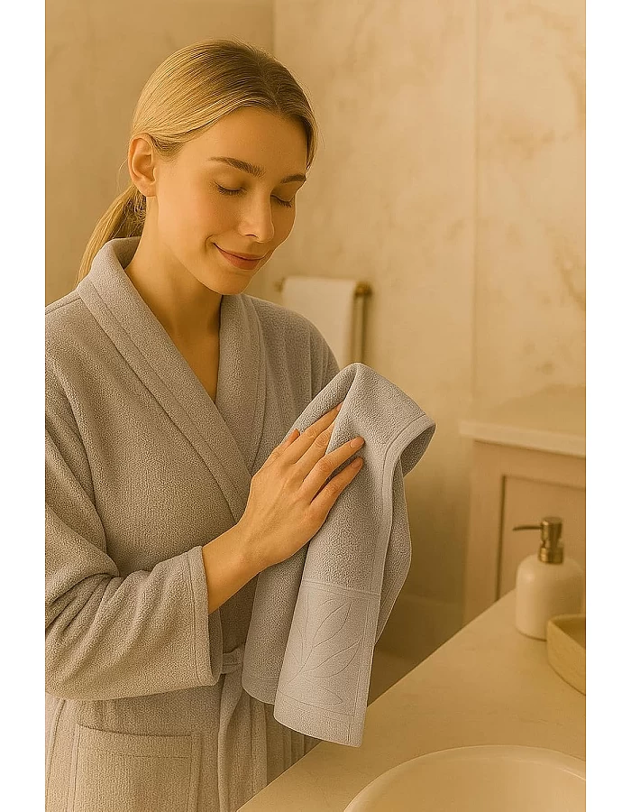 Egyptian Cotton Hand Towel from Sol Suave, 100% Cotton, Multiple Sizes and Colours, Set of 1, with leaf jacquard border (Silver, Hand Towel (50 * 100 CM))