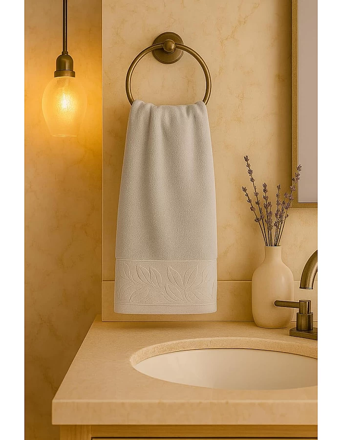 Egyptian Cotton Hand Towel from Sol Suave, 100% Cotton, Multiple Sizes and Colours, Set of 1, with leaf jacquard border (Silver, Hand Towel (50 * 100 CM))