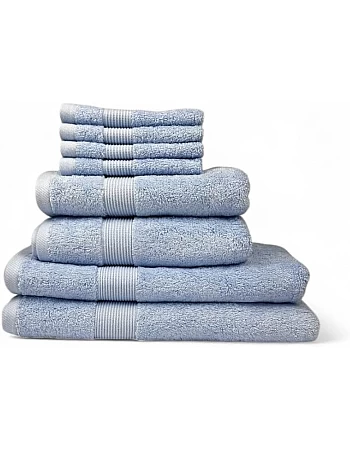 Home of Linen – Move In Bundle (8 Pieces) – 4 Face (33x33 cm), 2 Hand (50x100 cm), 2 Bath (70x140 cm) – 100% Egyptian Cotton – 600 GSM – Baby Blue