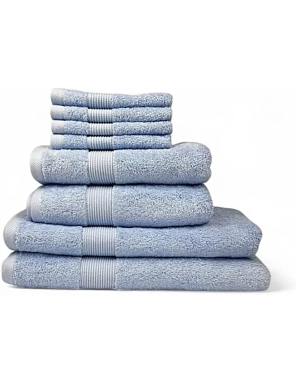Home of Linen – Move In Bundle (8 Pieces) – 4 Face (33x33 cm), 2 Hand (50x100 cm), 2 Bath (70x140 cm) – 100% Egyptian Cotton – 600 GSM – Baby Blue