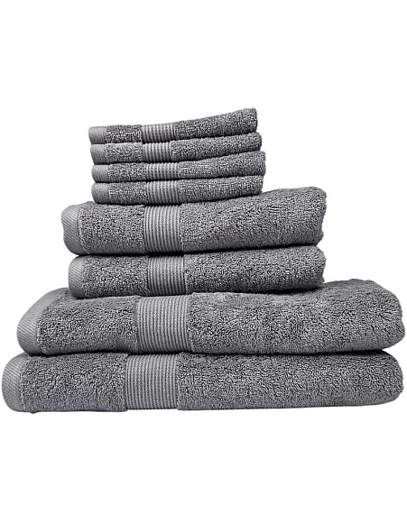 Home of Linen – Move In Bundle (8 Pieces) – 4 Face (33x33 cm), 2 Hand (50x100 cm), 2 Bath (70x140 cm) – 100% Egyptian Cotton – 600 GSM – Baby Blue